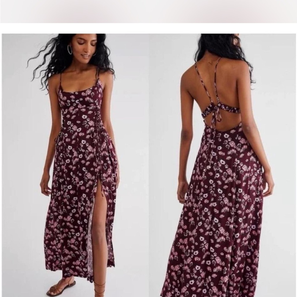 Free People Taryn Floral Burgundy Maxi Dress